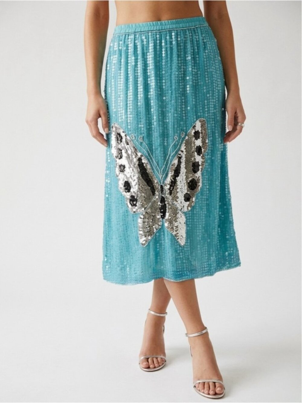 Vintage Sequin Butterfly Skirt Size Large Blue Silver - Picture 2 of 9